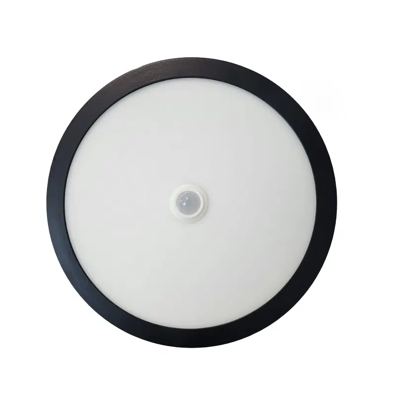 Plafón Sobrepuesto Redondo Negro 18W Luz Cálida Con Sensor