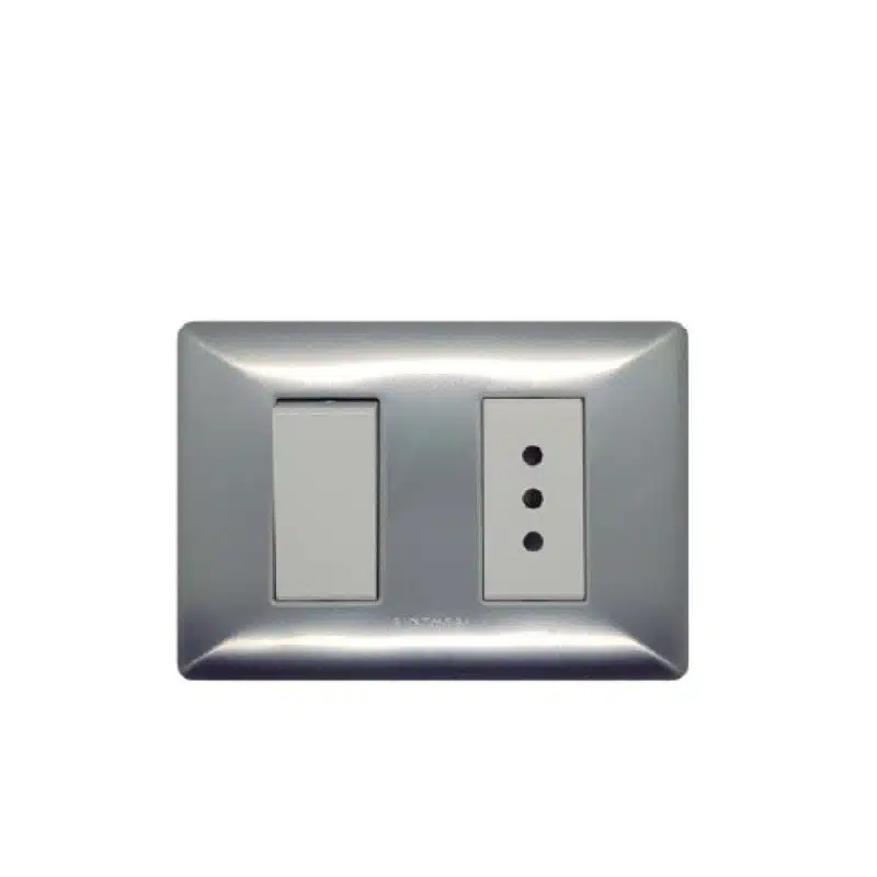 S22 Enchufe 10A + Interruptor 9/12 P/Aluminio-M/Blanco