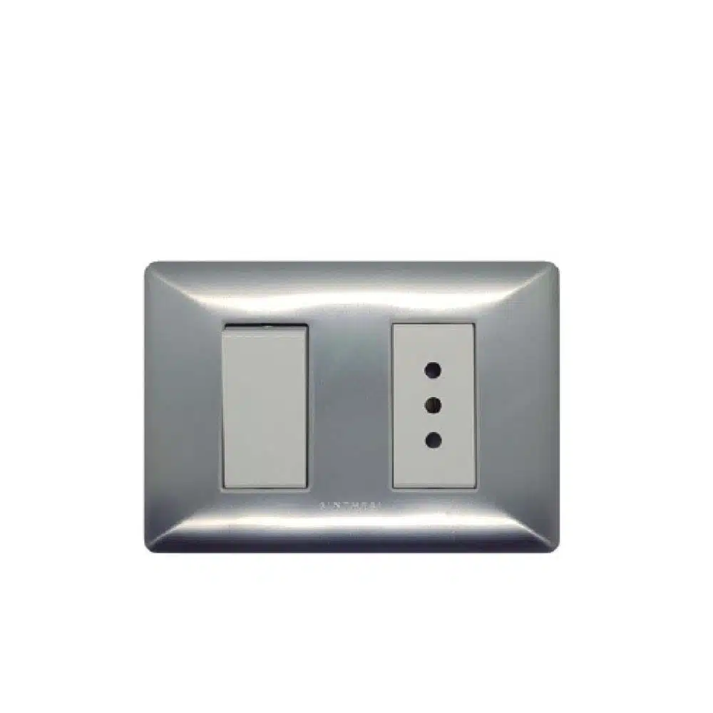 S22 Enchufe 10A + Interruptor 9/12 P/Aluminio-M/Blanco